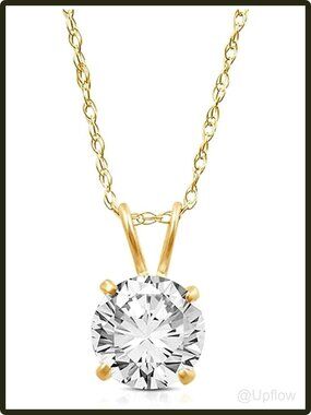 Women's 10K Gold Solitaire Pendant Necklace 2 CT Round CZ 18 Inch Rope Chain
